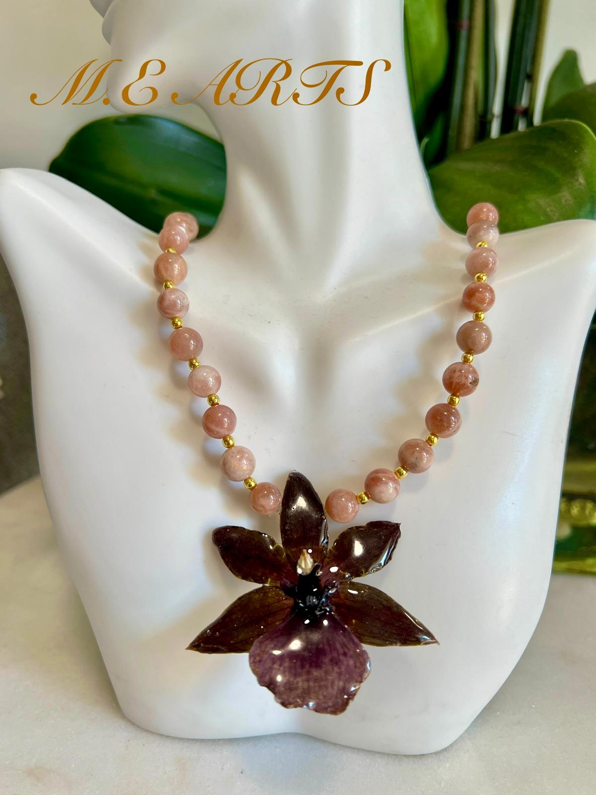 Brown Exotic Orchid & Moonstone Necklace