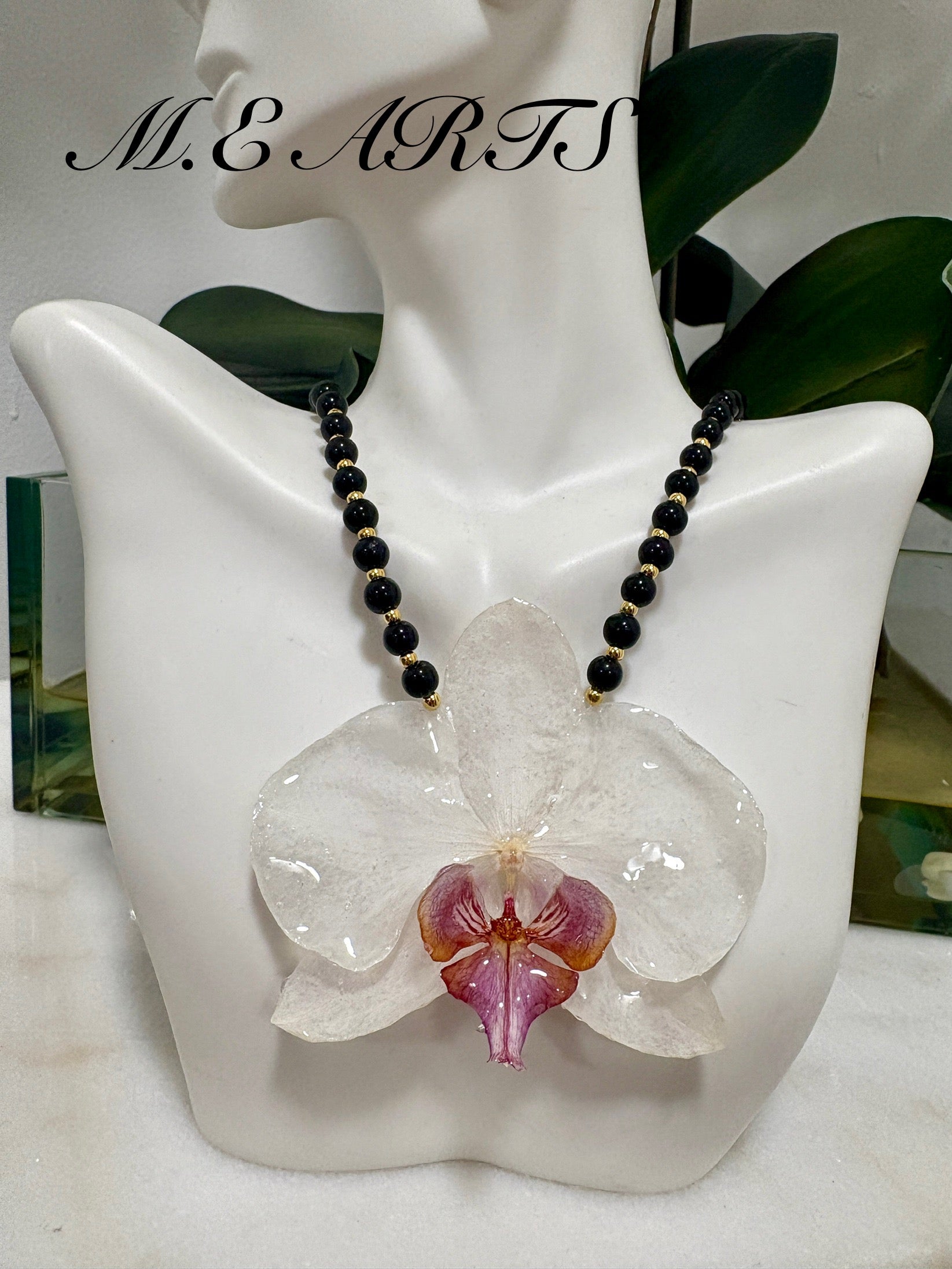 White Orchid & Black Necklace